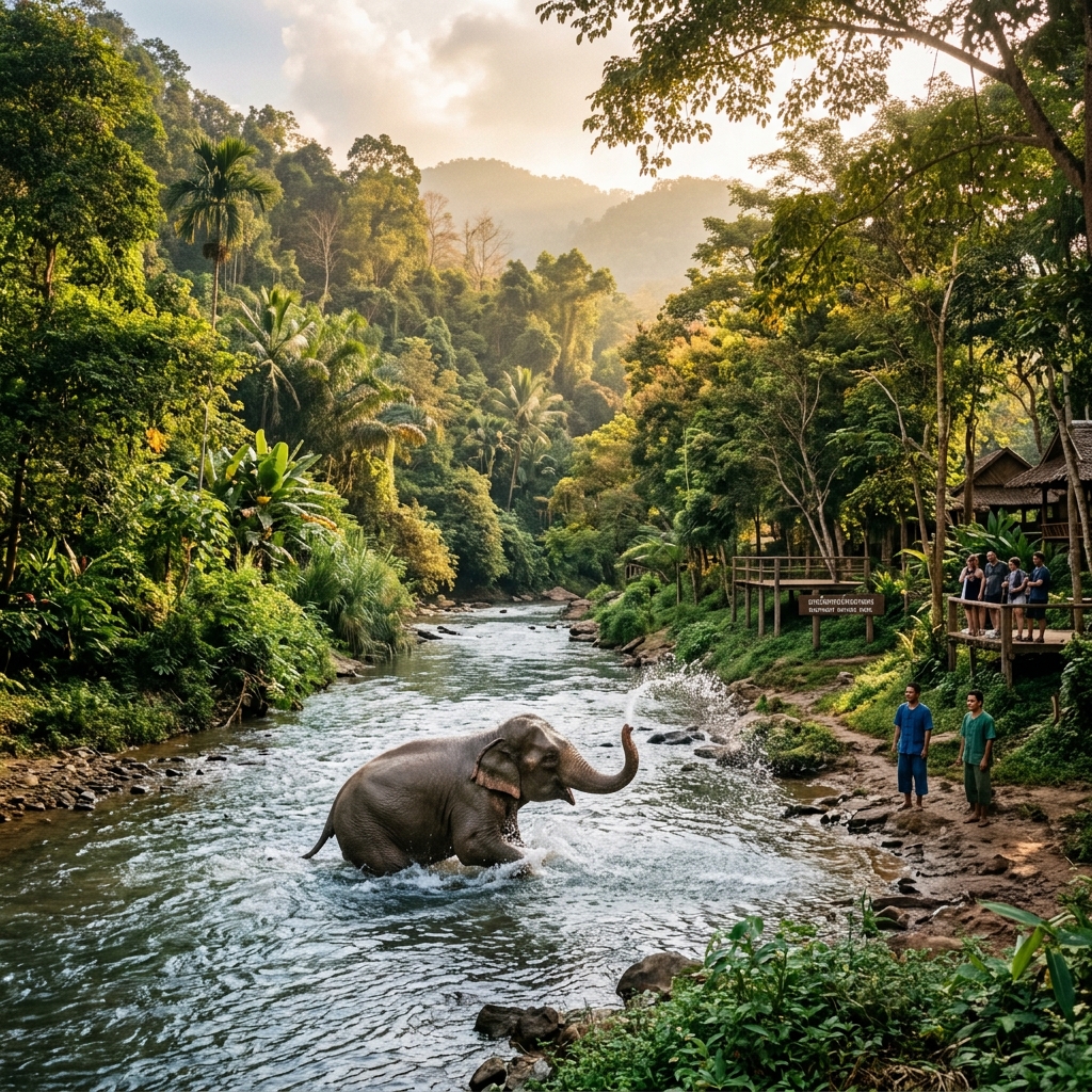 Elephant playing in river